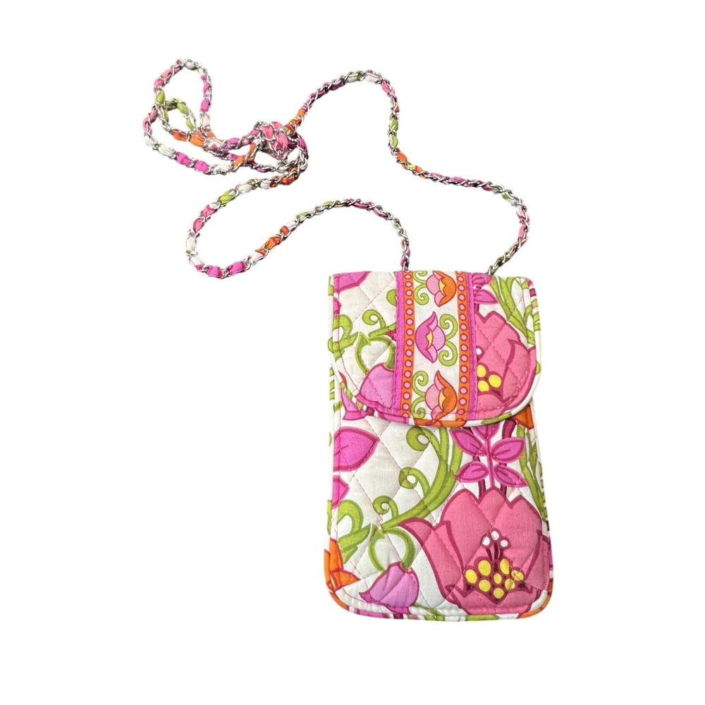 Vera Bradley Quilted Floral Crossbody Phone Pouch Wallet Bag Pink Green Orange